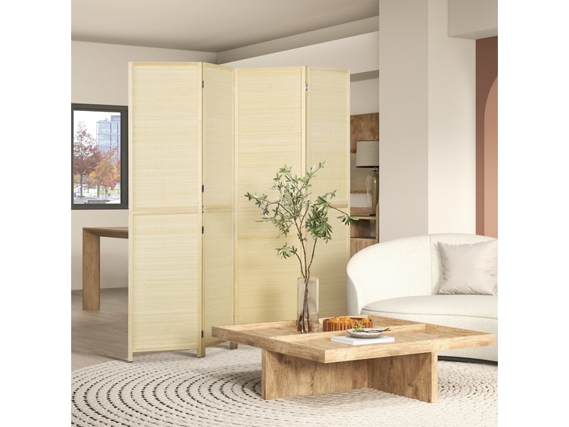  Paravent d'intérieur pliable à 4 panneaux en bambou et rotin, 180x1,6x180 cm  - Conforama D