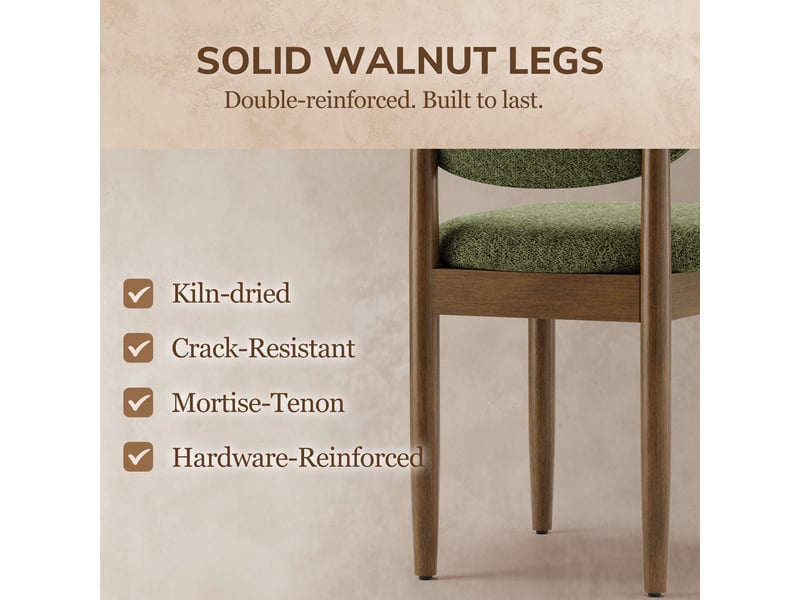 Lot de 2 chaises de salle à manger en chenille, pieds en bois, dossier ergonomique, assise rembourrée confortable, style moderne pour salle à manger et cuisine, vert - Conforama E