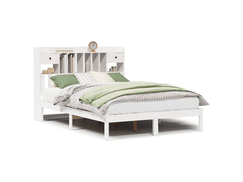 Lit double- lit adulte - lit bibliothèque sans matelas blanc 140x200 cm bois pin massif - Conforama A