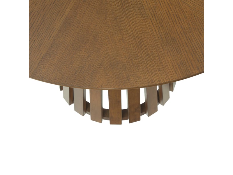  Table à manger ronde bois d'hévéa placage chêne 4 places noyer - angèle  - Conforama B