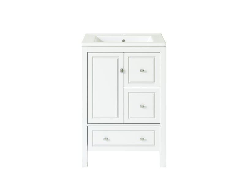  Meuble vasque blanc avec lavabo intégré, tiroirs et charnières amorties 62 cm  - Conforama A