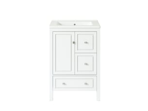 Meuble vasque blanc avec lavabo intégré, tiroirs et charnières amorties 62 cm