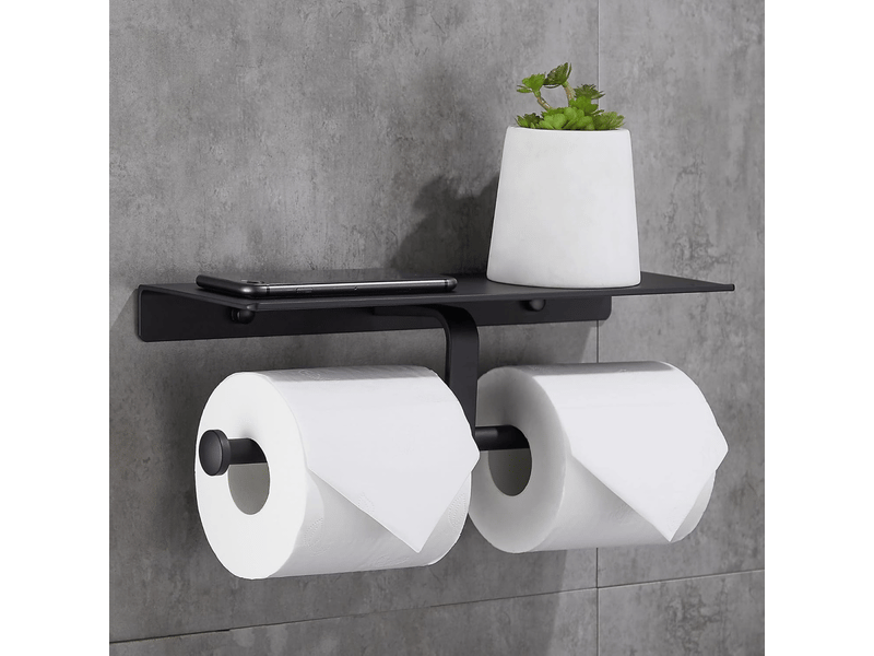 Porte-papier toilette, sans perçage, avec support pour téléphone, support mural double, pour salle de bain (noir, 1 pièce) - Conforama D