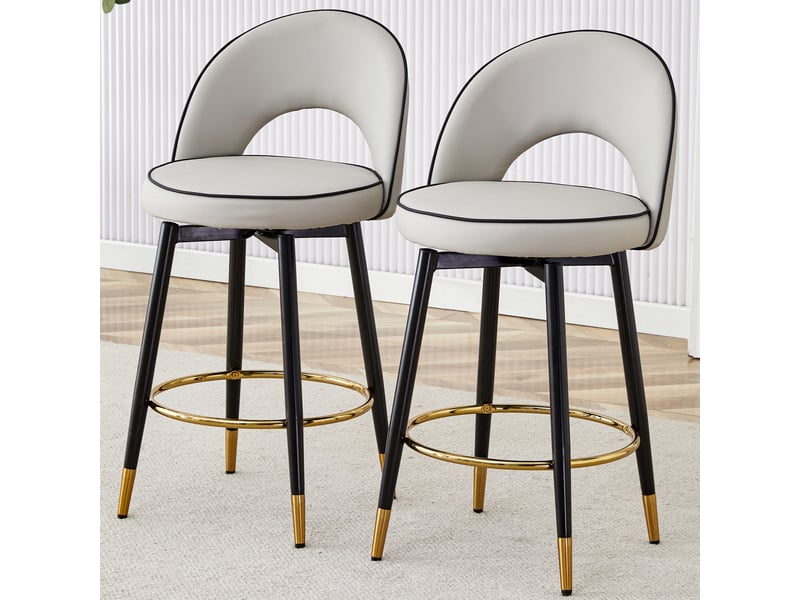  Lot de 2 tabourets de bar 44x47.4x92cm – pivotants à 360° avec dossier ajouré et repose-pieds – similicuir pu - gris  - Conforama B