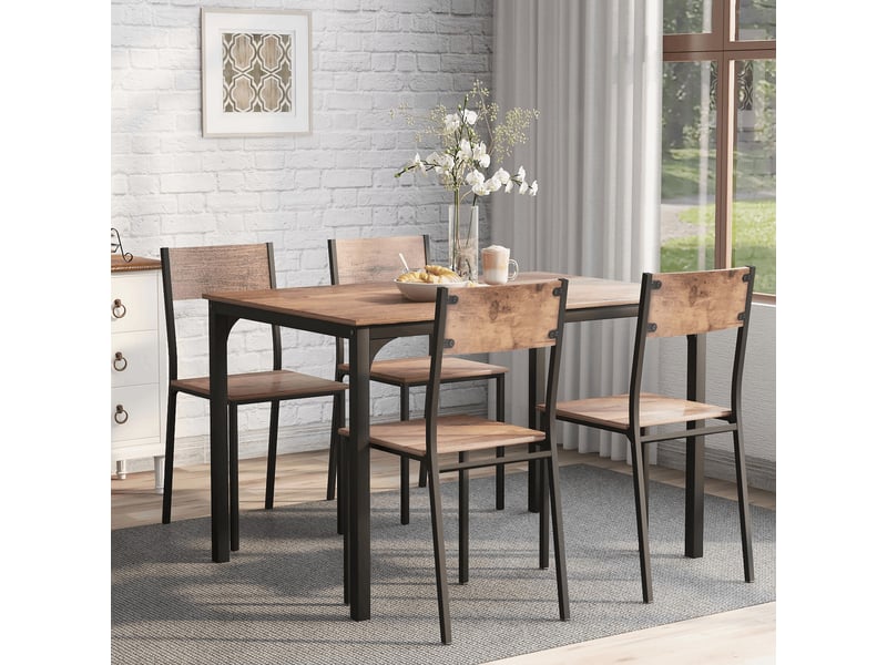  Ensemble table à manger avec 4 chaises, finition marron vintage, table compacte pour petit espace, cuisine, salon ou balcon  - Conforama E