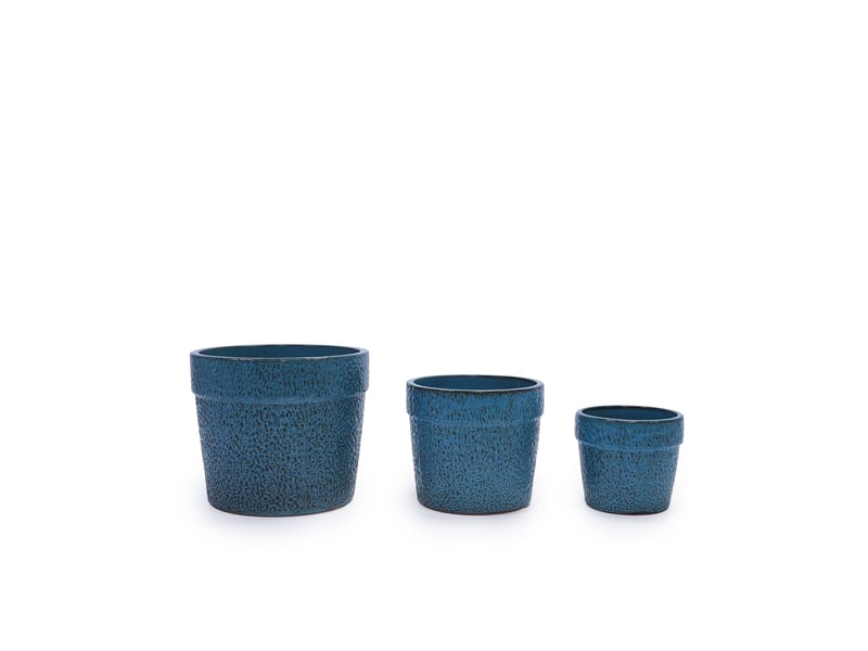  Lot de 3 pots de fleurs en céramique ø 38,130,522,9 cm – bleu antique – trou de drainage intégré  - Conforama D