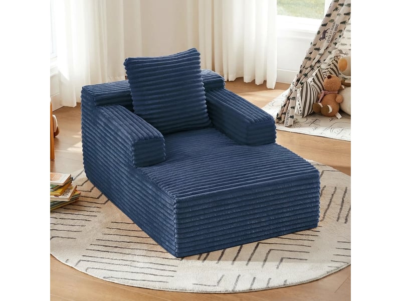  Canapé sans armature méridienne moderne en velours côtelé canapé lit confortable bleu  - Conforama D