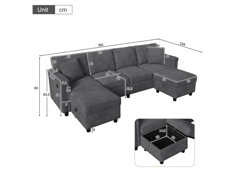  Canapé modulable 4 places avec poufs de rangement et usb evryae  - Conforama E