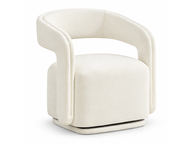  Fauteuil pivotant 065 blanc en chenille, rotation 360°, design arrondi pour salon  - Conforama A