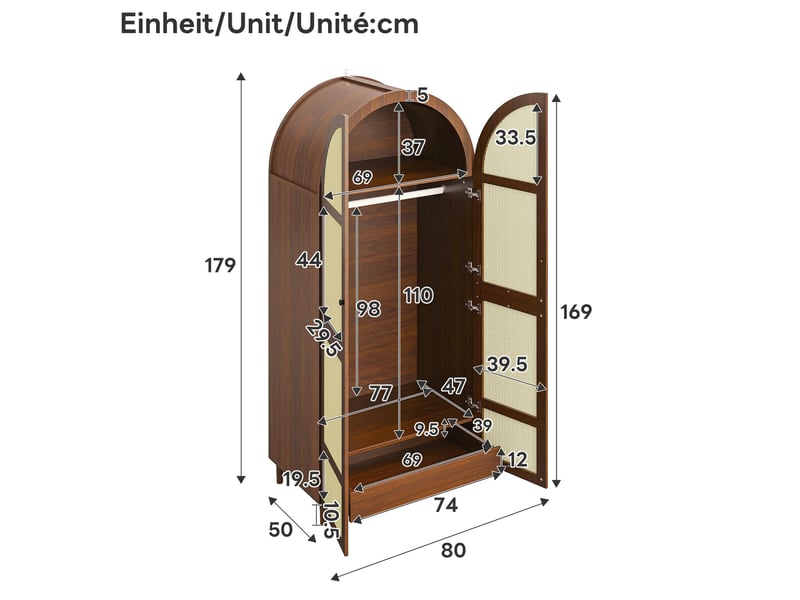  Armoire 80x50x179 cm portes cintrées mdf et panneau de particules noyer  - Conforama C