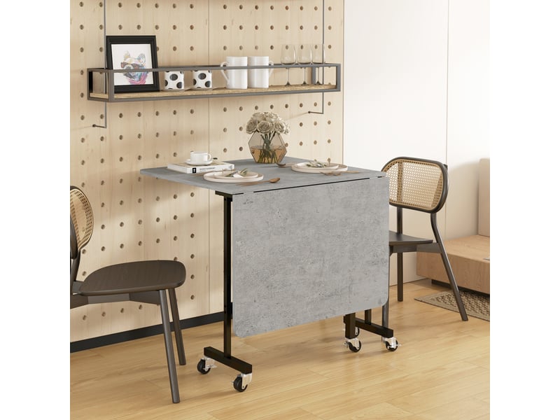  Table pliante à abattants pour 4 à 6 personnes avec 6 roulettes, en bois et acier, 120 x 80 x 73 cm, grise  - Conforama D