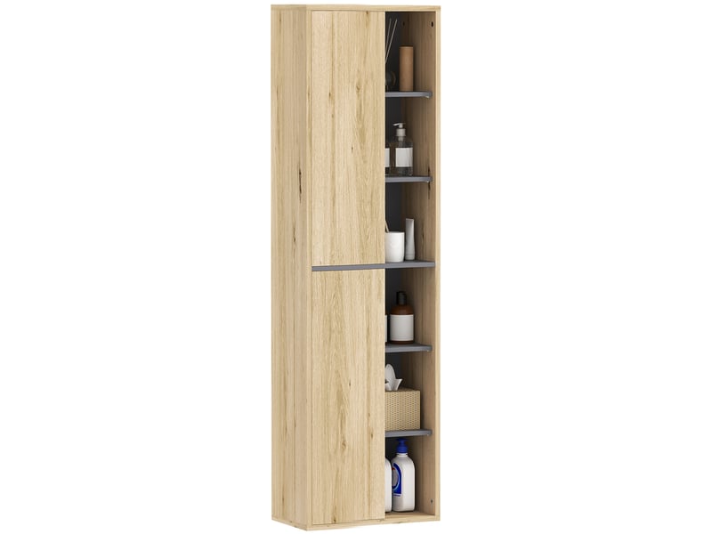  Armoire de salle de bain murale avec compartiments ouverts et 2 portes, 40 x 24 x 141,5 cm, naturelle  - Conforama A