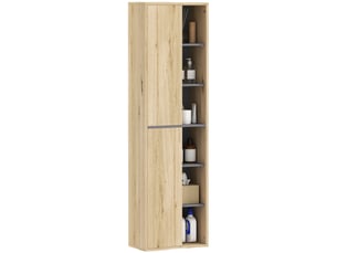 Armoire de salle de bain murale avec compartiments ouverts et 2 portes, 40 x 24 x 141,5 cm, naturelle