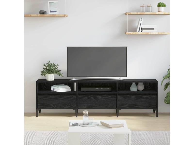  Meuble tv - banc tv - meuble de rangement chêne noir 150 x 30 x 45 cm bois d'ingénierie et fer  - Conforama D