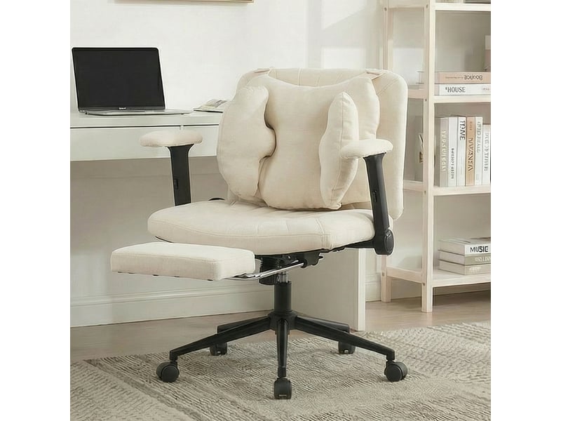 Chaise de bureau pivotante réglable avec repose-pieds - lpospi - soutien lombaire gonflable, tissu - beige  - Conforama B