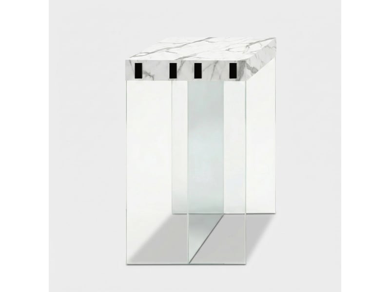 Console extensible gain de place en verre et mélaminé 195cm london - effet marbre blanc  - Conforama A