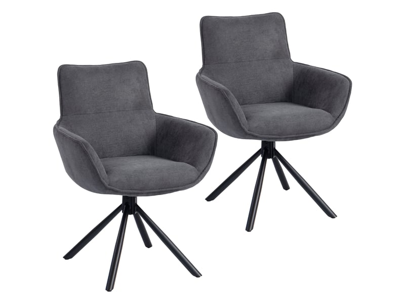  Lot de 2 chaises de salle à manger pivotantes 360° avec accoudoirs  - pieds métal, velours gris foncé  - Conforama A