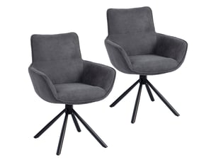 Lot de 2 chaises de salle à manger pivotantes 360° avec accoudoirs  - pieds métal, velours gris foncé