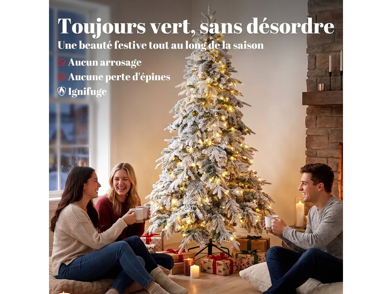  Sapin de noël artificiel 180 cm lumineux enneigé vert et blanc  - Conforama D