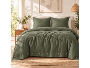 Housse de couette 240 x 220 cm + 2 taies 65 x 65 cm 100% percale de coton 120 fils perrine romarin