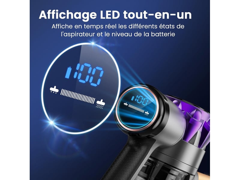  Aspirateur balai sans fil 6 en 1 violet et or, 40 000 pa, 300 w  - Conforama C