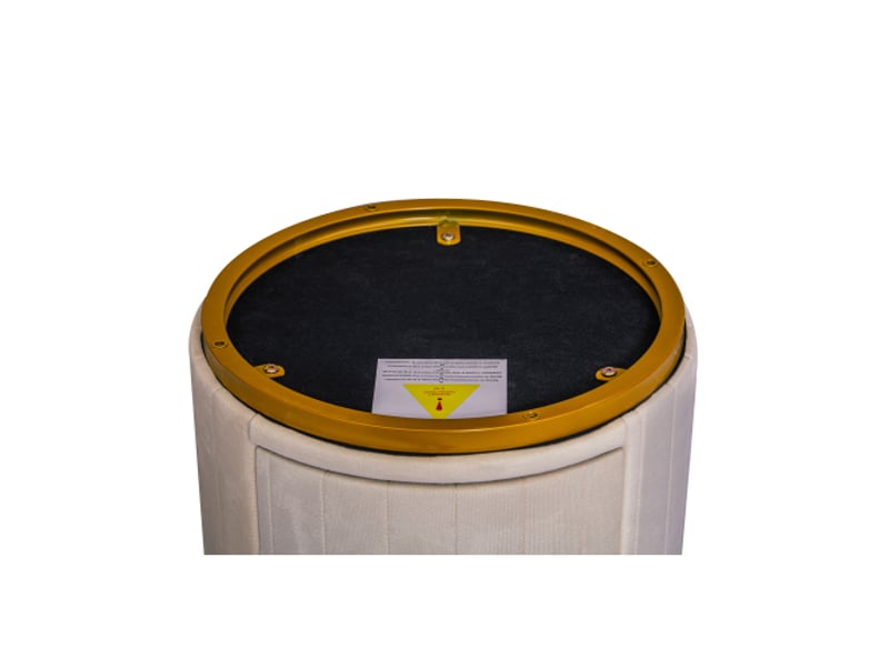  Table de chevet ronde 40x40x52,5 cm, 3 tiroirs, plateau effet marbre, velours blanc et métal doré  - Conforama D