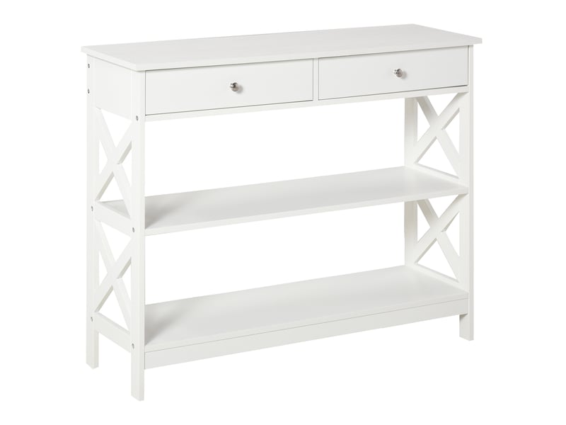  Console à 2 tiroirs et 2 étagères, idéale pour l'entrée ou le salon. En mdf, 100 x 30,5 x 80 cm, blanche.  - Conforama B