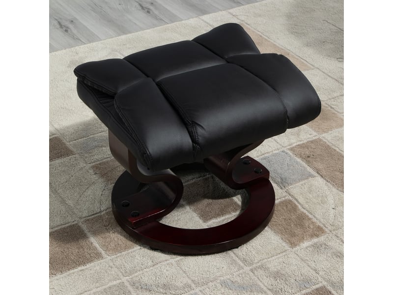 Fauteuil relax avec repose-pieds en simili cuir noir, pivotant à 360 degrés, dossier inclinable à 145 degrés pour le salon - Conforama E