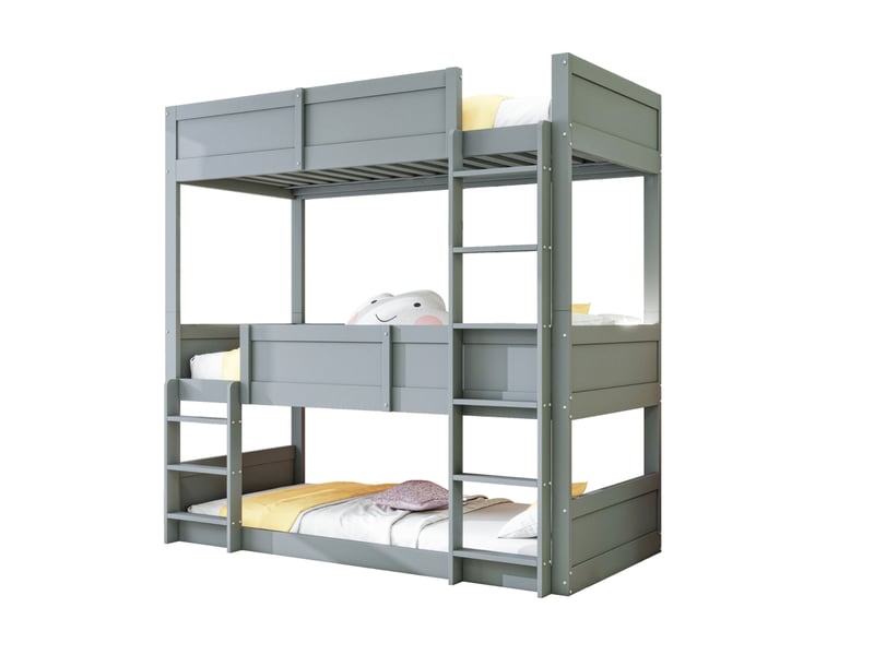 Lit superposé 90x200 cm convertible en couchage individuel et superposé bas en bois gris - Conforama A