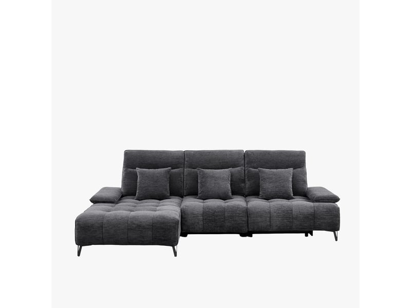 Canapé d'angle relax électrique en tissu matelassé noir - angle gauche - Conforama A