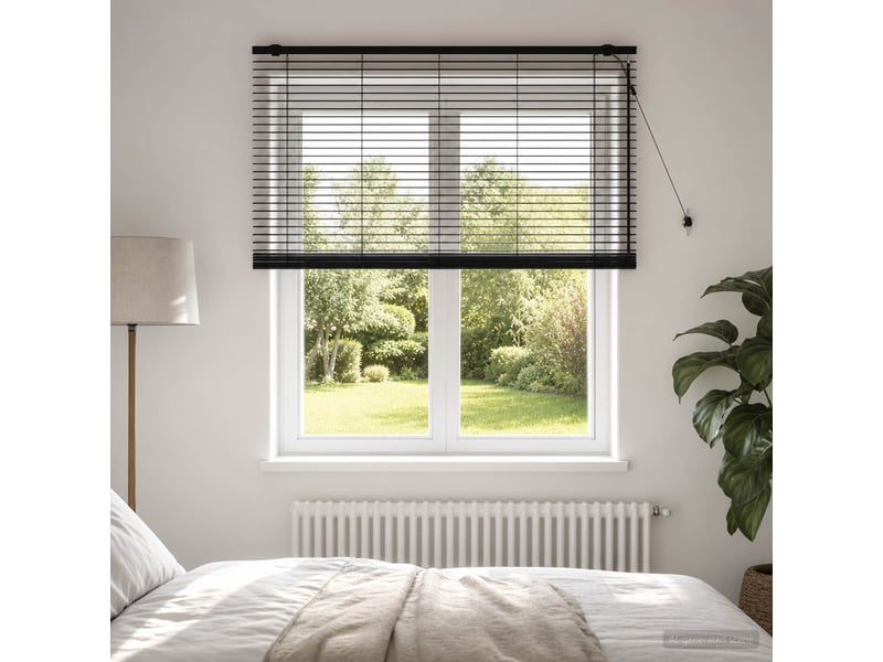 Store vénitien, store de fenêtre noir 160 x 160 cm 35 mm bois de paulownia massif cf48113 - Conforama B