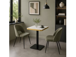Table de salle à manger carrée pour 2 à 4 personnes avec pied central en métal, effet marbre blanc, 60 × 60 × 74 cm
