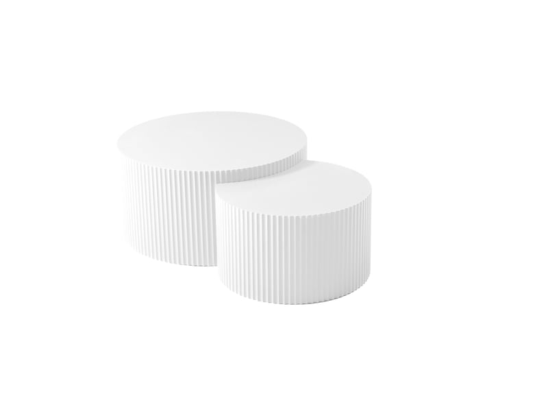 Tables basses gigognes avec 2 plateaux en demi-lune, bord ondulé - pour salon - en mdf - blanc - Conforama A