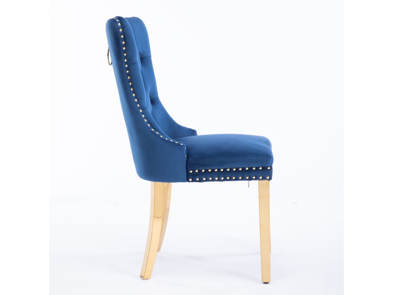  Chaises de salle à manger velours de1601bl bleues lot de 2 avec pieds acier doré et clous décoratifs  - Conforama D