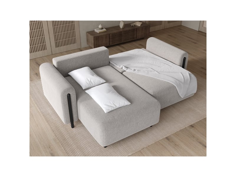 Canapé d'angle convertible arvessa gris clair bouclette – angle gauche avec coffre - Conforama D