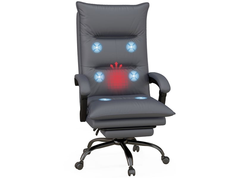  Fauteuil de bureau avec fonction massage et chauffage, repose-pieds, supporte jusqu'à 120 kg, gris foncé  - Conforama A