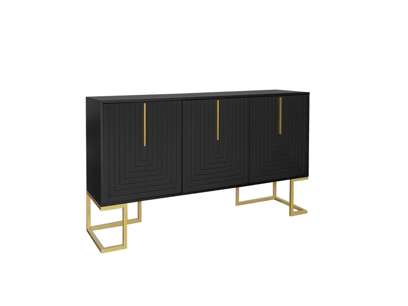  Buffet 3 portes noir moderne pour salle à manger avec étagères réglables et base en métal  - Conforama R