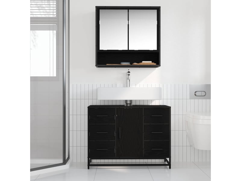  Cabinet de salle de bain, armoire salle de bain chêne noir 80 x 33 x 60 cm cf65346  - Conforama D