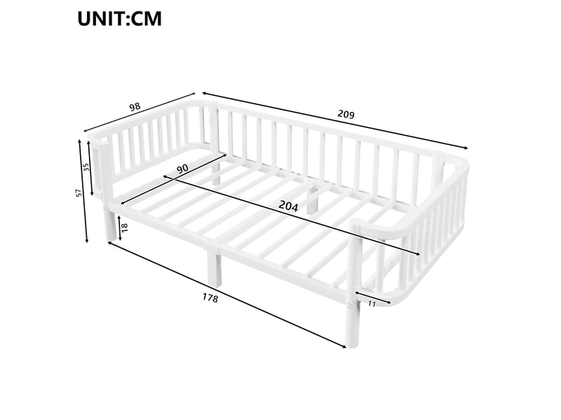  Lit banquette simple 90×200 cm en métal, sans matelas - okmyhome- blanc, structure renforcée pour salon  - Conforama D