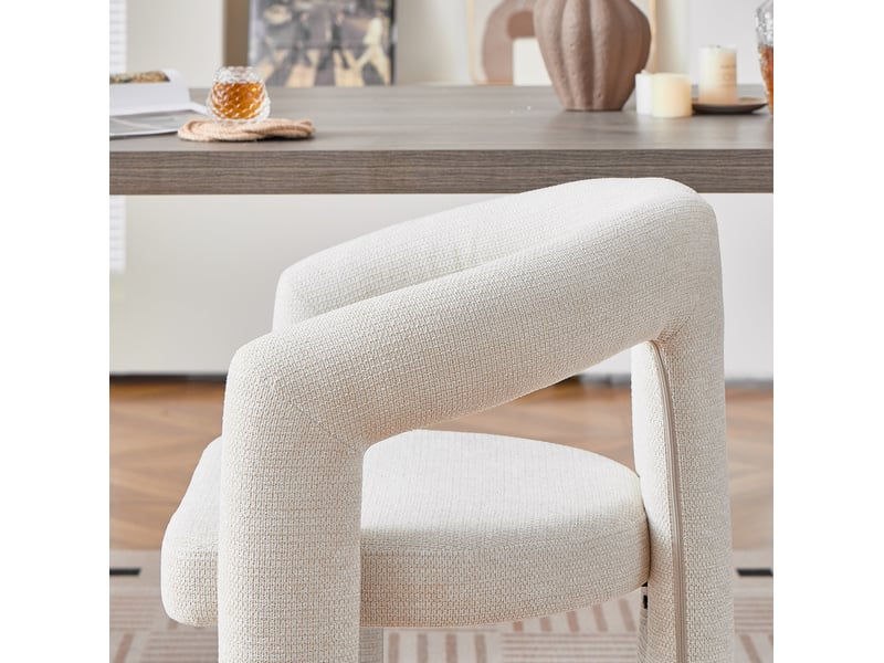  Lot de 2 chaises de salle à manger en tissu beige avec accoudoirs, design moderne et confort rembourré  - Conforama E