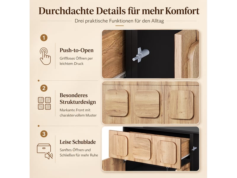  Buffet modulable push-to-open naturel et noir  - Conforama D