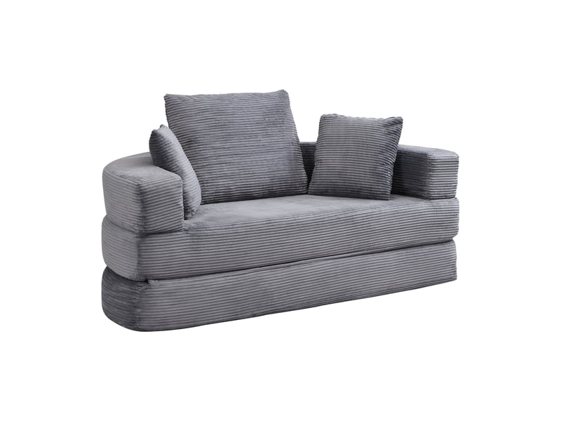Canapé-lit pliable corda, gris, modulable, ovale 173x176 cm, coussins, tissu velours côtelé, multifonctionnel - Conforama B
