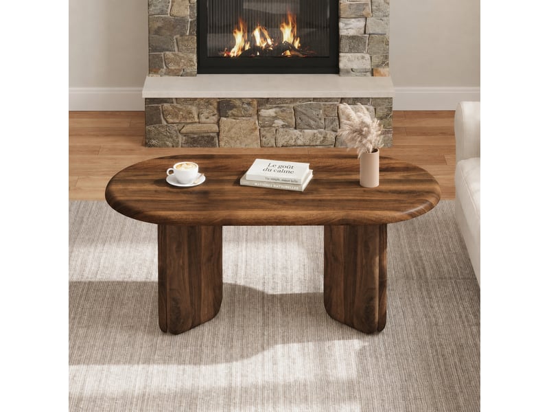  Table basse ovale en mdf, effet noyer, 99 x 50 x 40 cm, pieds arrondis, salon  - Conforama C