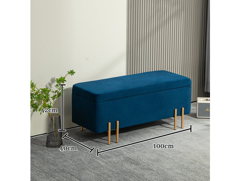  Banc coffre tcqpz rembourré avec rangement 100 x 40 x 42 cm polyester bleu foncé  - Conforama C