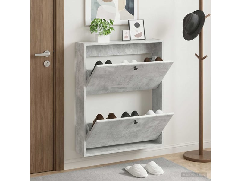  Meuble à chaussures mural, armoire à chaussures breda 71x17x86 cm gris béton  - Conforama B