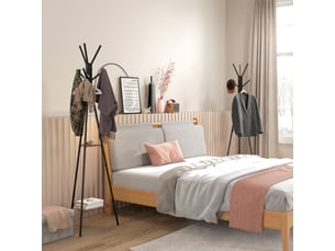 Lot de 2 porte-manteaux trépied meuble d'entrée style industriel branches 2 étagères + 6 métal patères noir