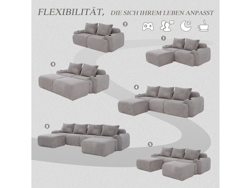  Canapé d'angle panoramique fixe 4 places tissu gris clair  - Conforama E