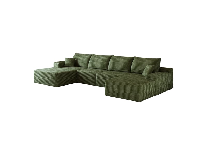  Canapé d’angle modulable 340 x 175 x 83 cm 4 places avec pouf, méridienne en l, assise profonde, sans montage, canapé compressé, vert Bliss Lite - Conforama A