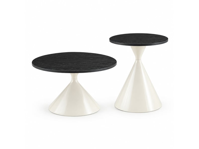  Lot de 2 tables basses gigognes 70x40+50x50 cm, empilables, gain de place, pour le salon et la chambre, métal, noir  - Conforama A
