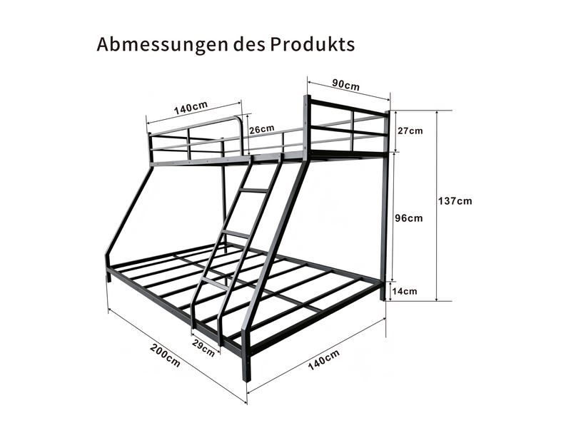  Lit superposé 200x140x137 cm noir en métal, deux couchages 80x190 cm et 130x190 cm avec échelle antidérapante  - Conforama C